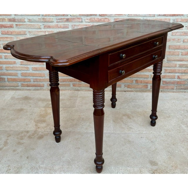 French Wooden Nesting Table with Wings and Two Drawers, 1920s For Sale - Image 13 of 18