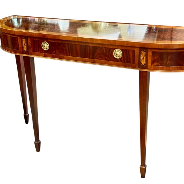 Hepplewhite Late 20th Century Hekman Furniture Federal Hepplewhite-Style Demilune Console Table For Sale - Image 3 of 12