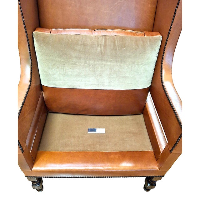Dessin Fournir French Leather and Mahogany Wingback Chair For Sale - Image 9 of 10