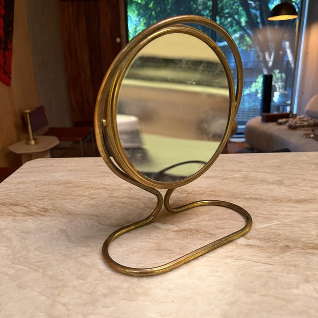 Hollywood Regency Vintage Brass Swivel Vanity Mirror Hollywood Regency Mid Century Era For Sale - Image 3 of 9