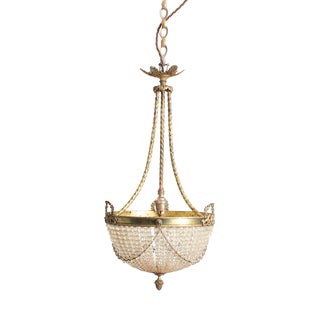 Antique French Crystal Beaded Basket Chandelier For Sale
