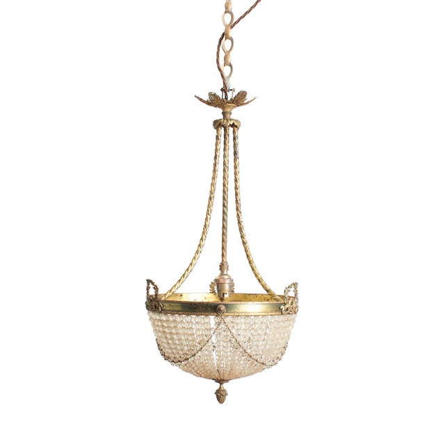 Antique French Crystal Beaded Basket Chandelier For Sale