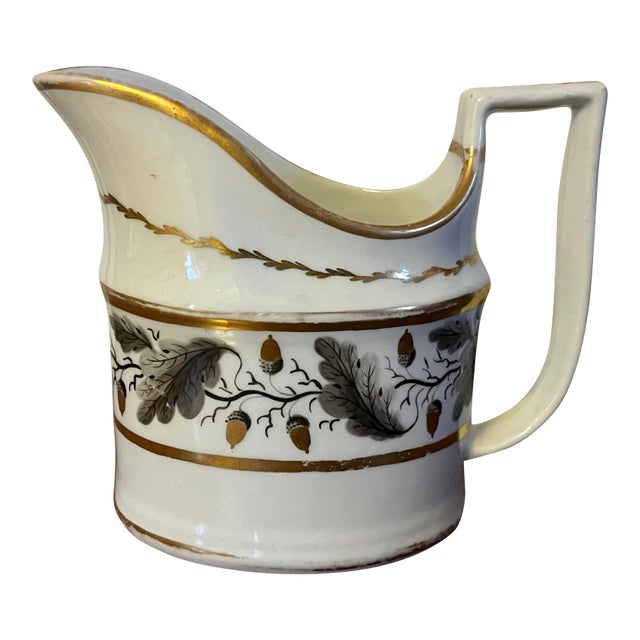 Antique 18th C. Worcester Porcelain Creamer Decorated With Oak Leaf Garland and Acorns For Sale