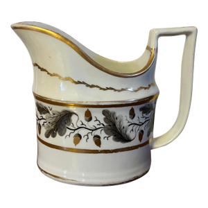 Antique 18th C. Worcester Porcelain Creamer Decorated With Oak Leaf Garland and Acorns