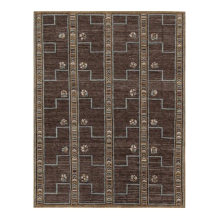 Rug & Kilim’s Scandinavian Style Rug in Brown, Blue & Gold Patterns - 12x16 For Sale