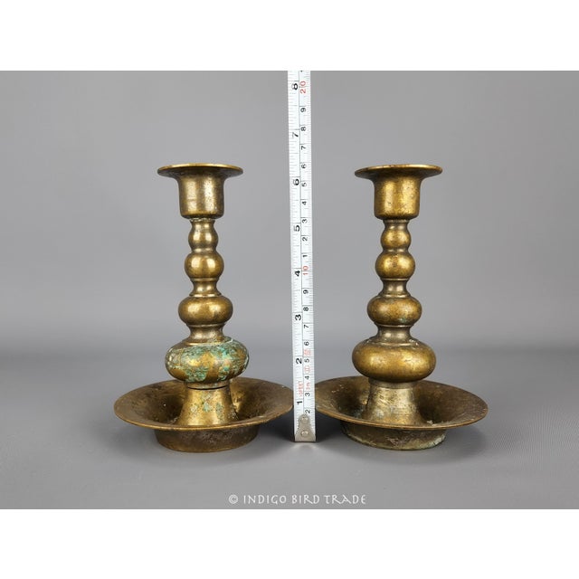 Antique Solid Brass Taper Candlesticks - Set of 2 For Sale In Greenville, SC - Image 6 of 7
