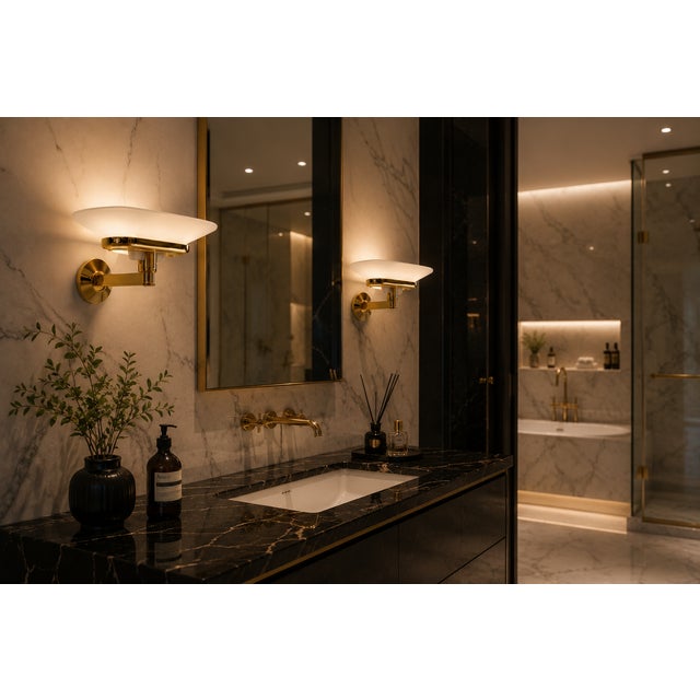 Jill Wall Sconce in Polished Brass and Opaline Glass from Arteluce, Italy, 1970s For Sale - Image 9 of 17