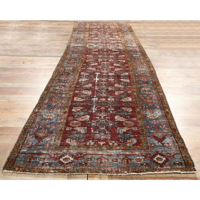 Burgundy Antique Persian Malayer Rug Runner - 03'05 X 14'10 For Sale - Image 8 of 9