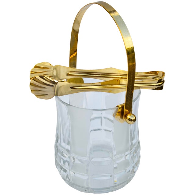 Mid 20th Century Hand-Cut Textured Crystal Ice Bucket & Tong Set- 2 Pieces For Sale - Image 4 of 5