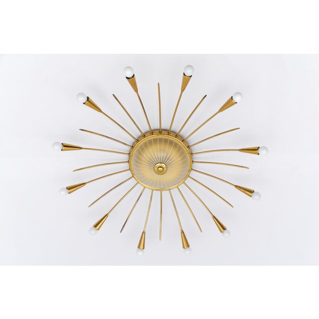 Large Mid-Century Modern 12-Arm Brass and Glass Sputnik Lamp, Germany, 1950s Rare and elegant midcentury Sputnik lamps,...