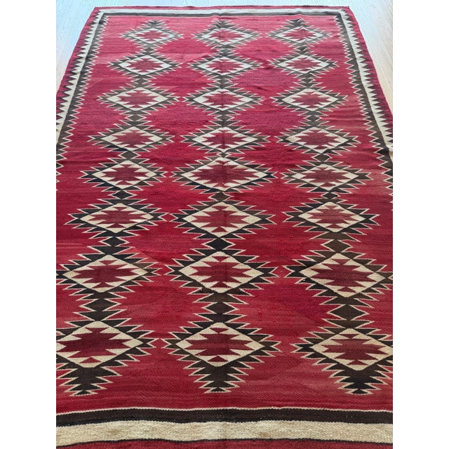 Authentic Navajo Rug Early Red Field Geometric Textile Hand-Spun Wool Circa 1900 For Sale In New York - Image 6 of 18