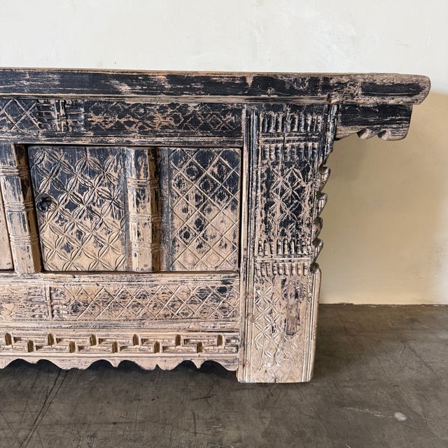 Vintage Carved Pine 4 Door Cabinet - Weathered Black For Sale - Image 9 of 14