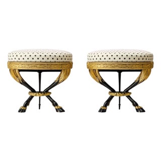 19th-C. French Neoclassical Painted & Giltwood Stools / Ottomans - Pair For Sale