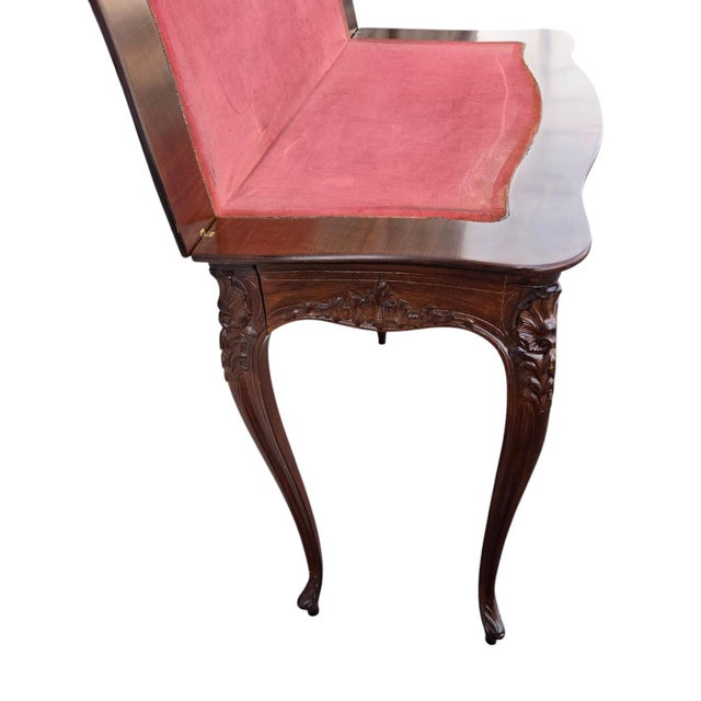 Brown 19th Century French Walnut Hand Carved Console Table/ Game Table. For Sale - Image 8 of 17