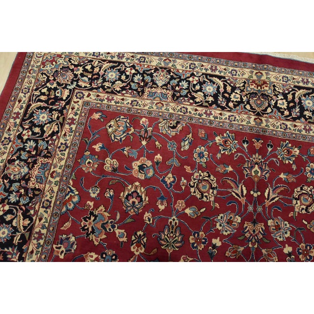Textile Mashad Rug 9’11” X 13’1” Red Wool Vintage Traditional Hand-Knotted Carpet For Sale - Image 7 of 15