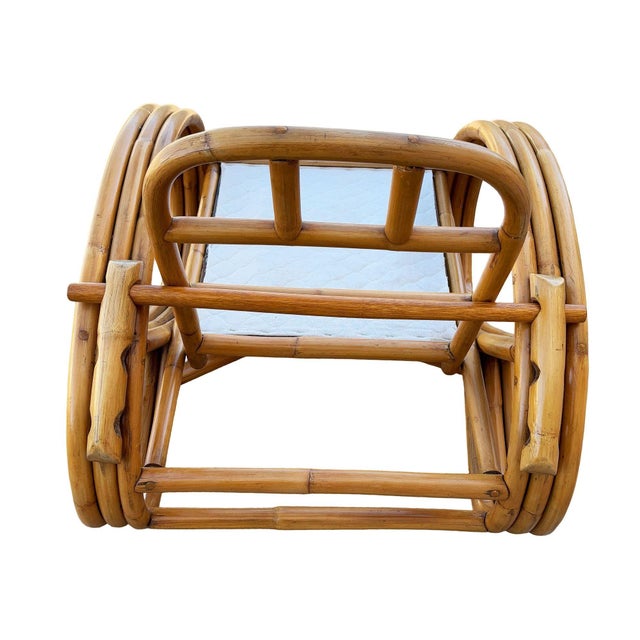 1950s Restored Mid-Century 3/4 Round Pretzel Arm Rattan Lounge Chair Set For Sale - Image 14 of 18