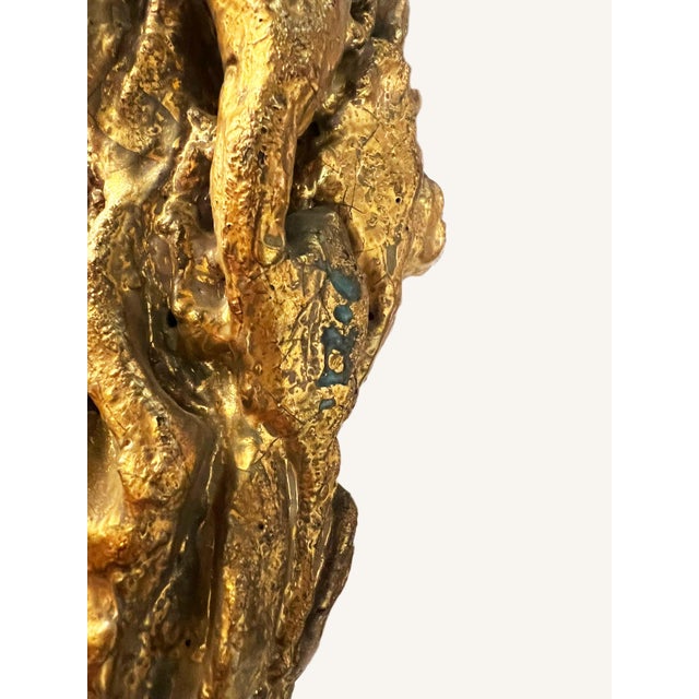 1950s Fire-Gilded Terracotta Sculpture with a Wrought Iron Base by Pozzi, 1950s For Sale - Image 5 of 6