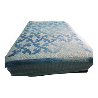 Drunkards Path Handmade Patchwork Quilt Blue White Faded Damaged Full Size Vintage 1940's For Sale