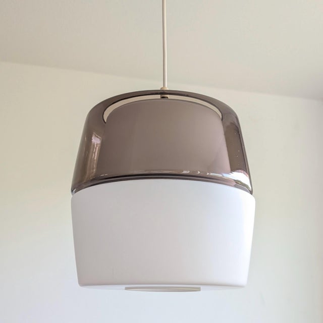 Vintage Peill & Putzler Mid Century Modern Smoked Glass Pendant Light Modernist | Amethyst Purple Color Block Ceiling Lamp For Sale - Image 12 of 12