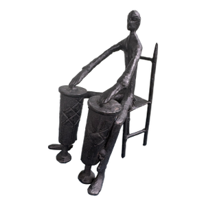 Mid-Century Modern Abstract Metal Figure Sculpture With Seated Drummer Motif 8.5”