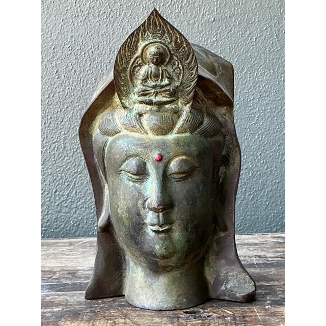 Vintage Patinated Bronze Buddha Head For Sale - Image 13 of 18