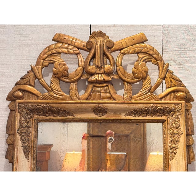 19th Century 19th Century French Empire Mirror With Carved Lyre Motif at Crest For Sale - Image 5 of 8