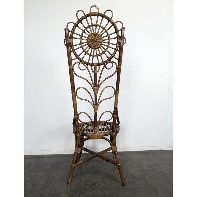 Bamboo and Rattan Chairs with Sunflower Decoration, 1970s, Set of 4 For Sale - Image 8 of 11
