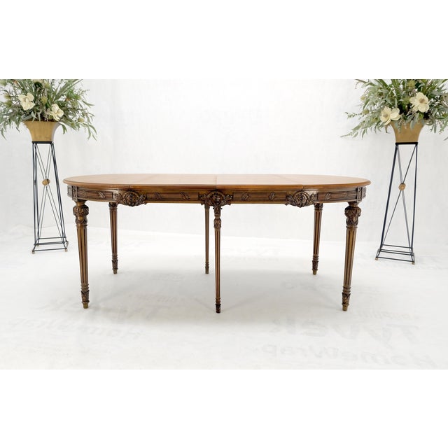 Round Racetrack with Two Large Leaves Carved Olive Finish Dining Table For Sale - Image 12 of 12