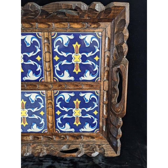 Mid-Century Wood & Tile Handled Tray For Sale In Santa Fe - Image 6 of 9