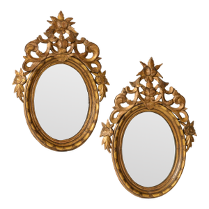 Pair French Louis XVI Carved Gilt-Wood Oval Wall Mirrors