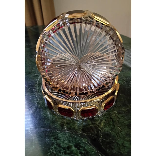 Red 1920s Moser Art Deco Czech 24k Gold & Ruby Cabochon Crystal Pair of Ashtrays For Sale - Image 8 of 10