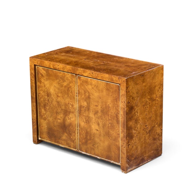 Milo Baughman Style Mid Century Burlwood and Brass Credenza With Hutch For Sale - Image 11 of 11