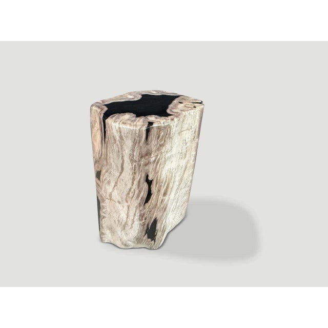"Striking tones on this high quality petrified wood side table. It’s fascinating how Mother Nature produces these...