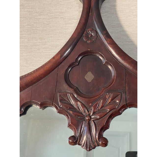 19 Th C American Antique Gothic Style Walnut Wall Mirror For Sale - Image 4 of 12