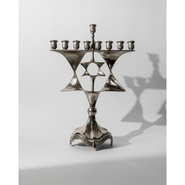 Mid-Century Silver-Plated Hanukkah Menorah with Rotating Star of David, 1960s For Sale - Image 11 of 11