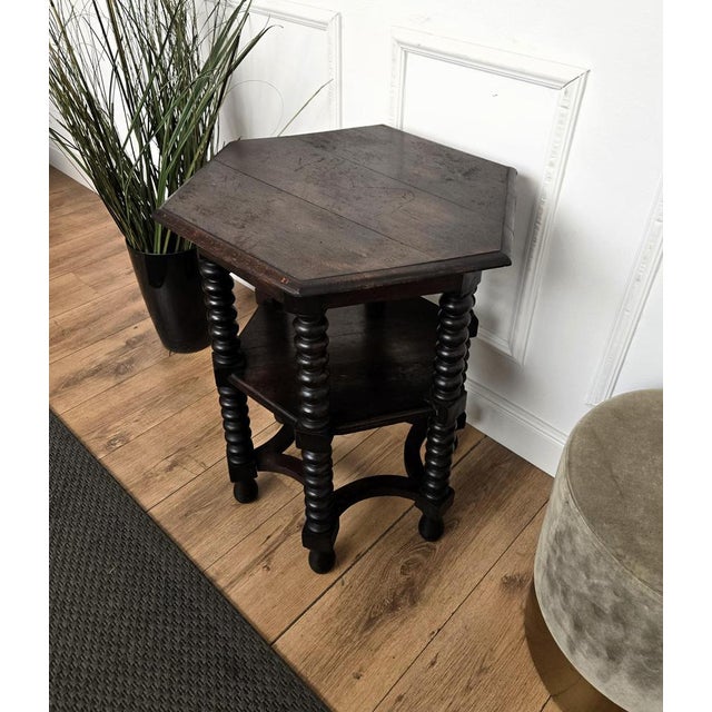 Wood Antique Italian Hexagonal Walnut Side Table, 1890s For Sale - Image 7 of 9