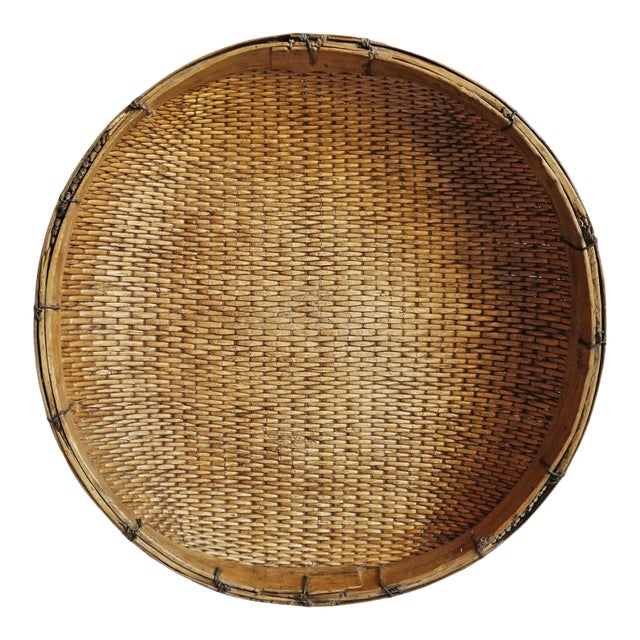 Vintage Asian Coastal Jumbo Bamboo Grain Basket For Sale