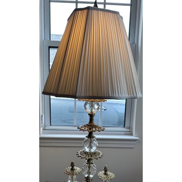 Metal 1968 Loevsky & Loevsky Hollywood Regency Vintage Crystal Table Lamps With New Shades — A Pair For Sale - Image 7 of 18