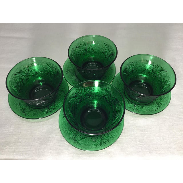 Green Depression Era Sandwich Glass Oatmeal Cups and Saucers 8 Pieces Chairish