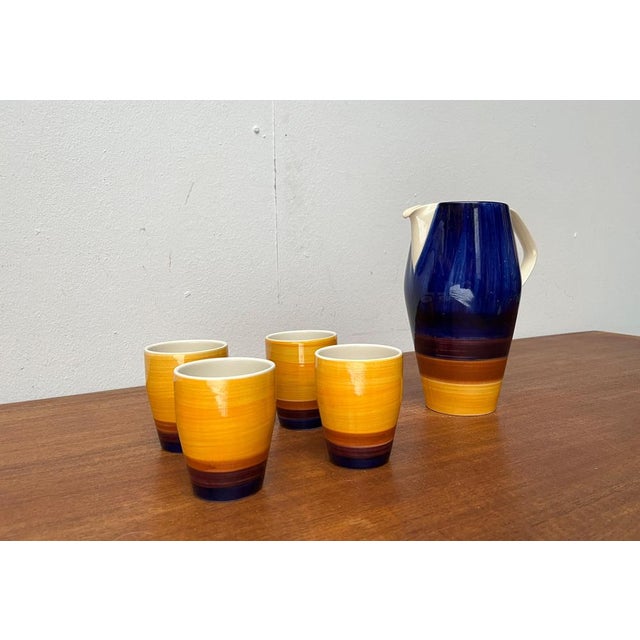 Mid-Century German Handpainted Decor 507 Ceramic Jug with Mugs from Stützel & Sachs Aalen Keramik, 1960s, Set of 5 For Sale - Image 4 of 18