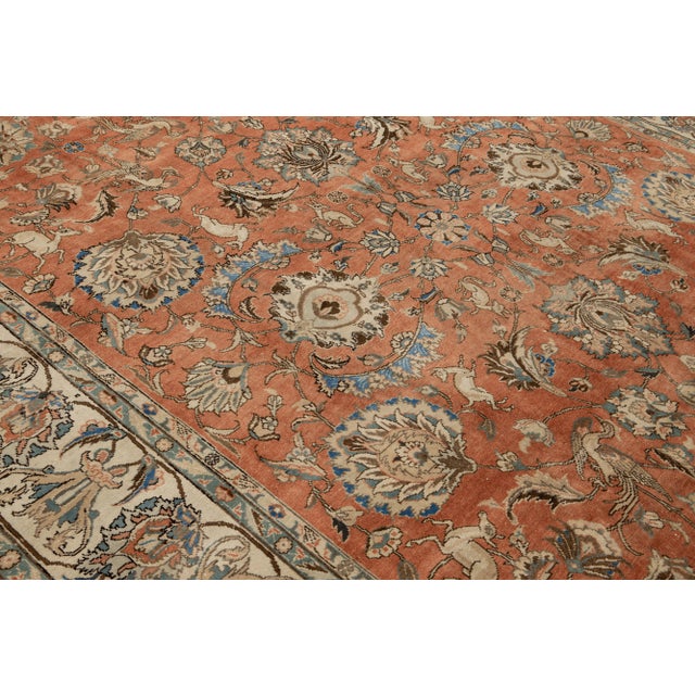 Rust Antique Persian Tabriz Handmade Allover Floral Wool Rug For Sale - Image 10 of 11