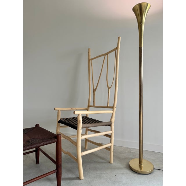 Tall Artist-Made Studio Craft Twig Chair + Woven Checkerboard Seat + Sheepskin For Sale - Image 14 of 17
