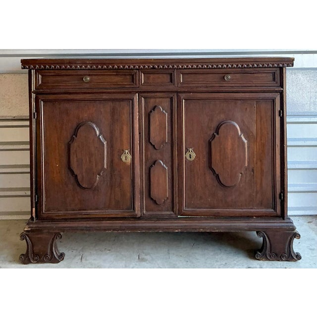 18th Century Vintage Boho 18 Century Tuscan Walnut Buffet For Sale - Image 5 of 11