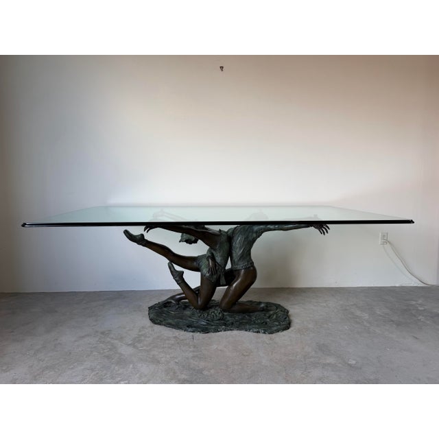 Vintage Léela Art Sculptural Bronze Ballet Dancers Dining Table Base With Beveled Glass Top For Sale - Image 10 of 13