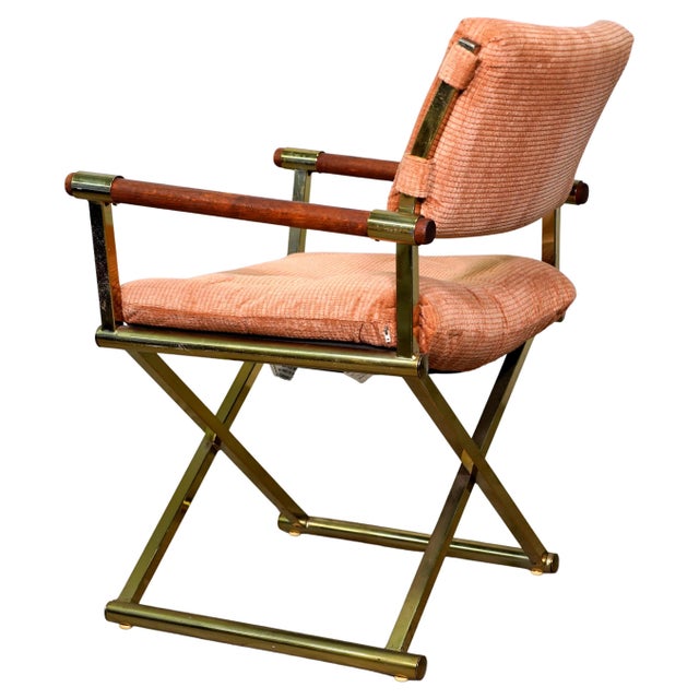 Pair of Milo Baughman Brass and Oak Directors Chairs For Sale In Miami - Image 6 of 12