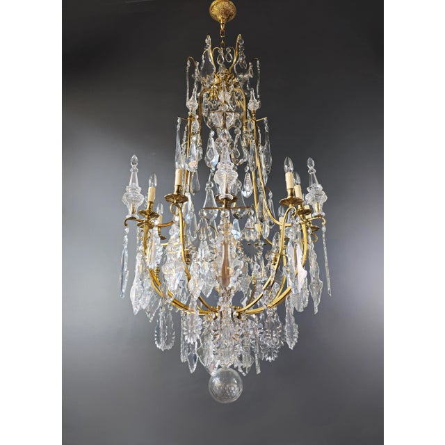 Antique Late 19th Century Lustre a Cage Chandelier Crystal Brass For Sale - Image 6 of 12