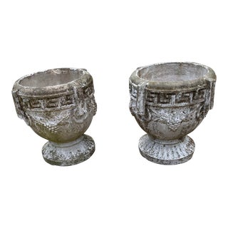 Vintage Neoclassical Aged Concrete Planters - a Pair For Sale