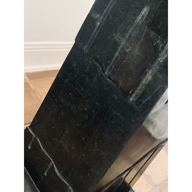 Early 20th Century Black Marble Veneer Plinth, Pedestal in the Style of Grosfeld House With Scroll Motifs & Neoclassical Ionic Fluted Column Details For Sale - Image 9 of 12