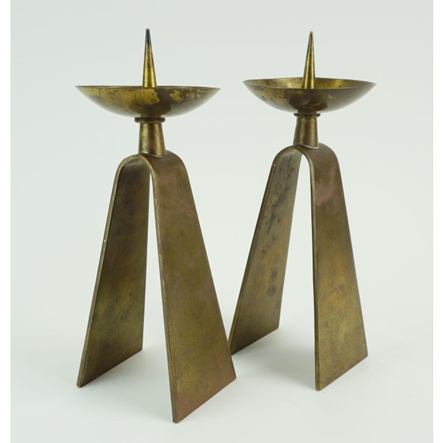 Mid-Century Modern Mid-Century Modern Brass Candleholders, 1950s, Set of 2 For Sale - Image 3 of 10