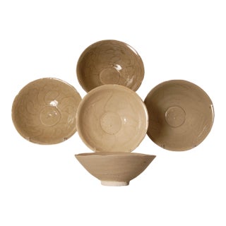Antique Chinese Ceramic Bowls Celadon Sung / Song Period Medieval Bowls Set of 5 For Sale